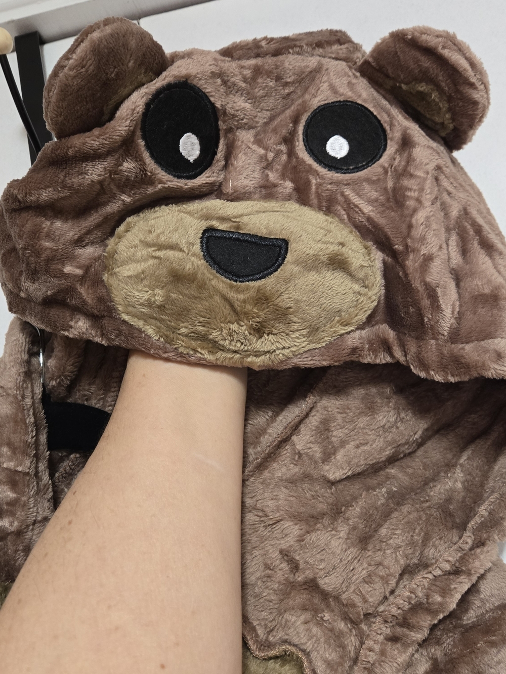 Brown Bear One Piece Adult L Plush Hooded Pajamas Costume New
